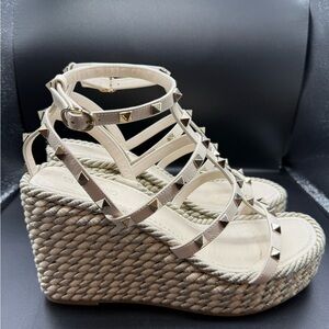 Valentino Nude Rockstud Wedge Sandals